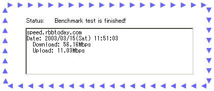 HN-RT1 / Downstream: 56.16Mbps; Upstream: 11.03Mbps